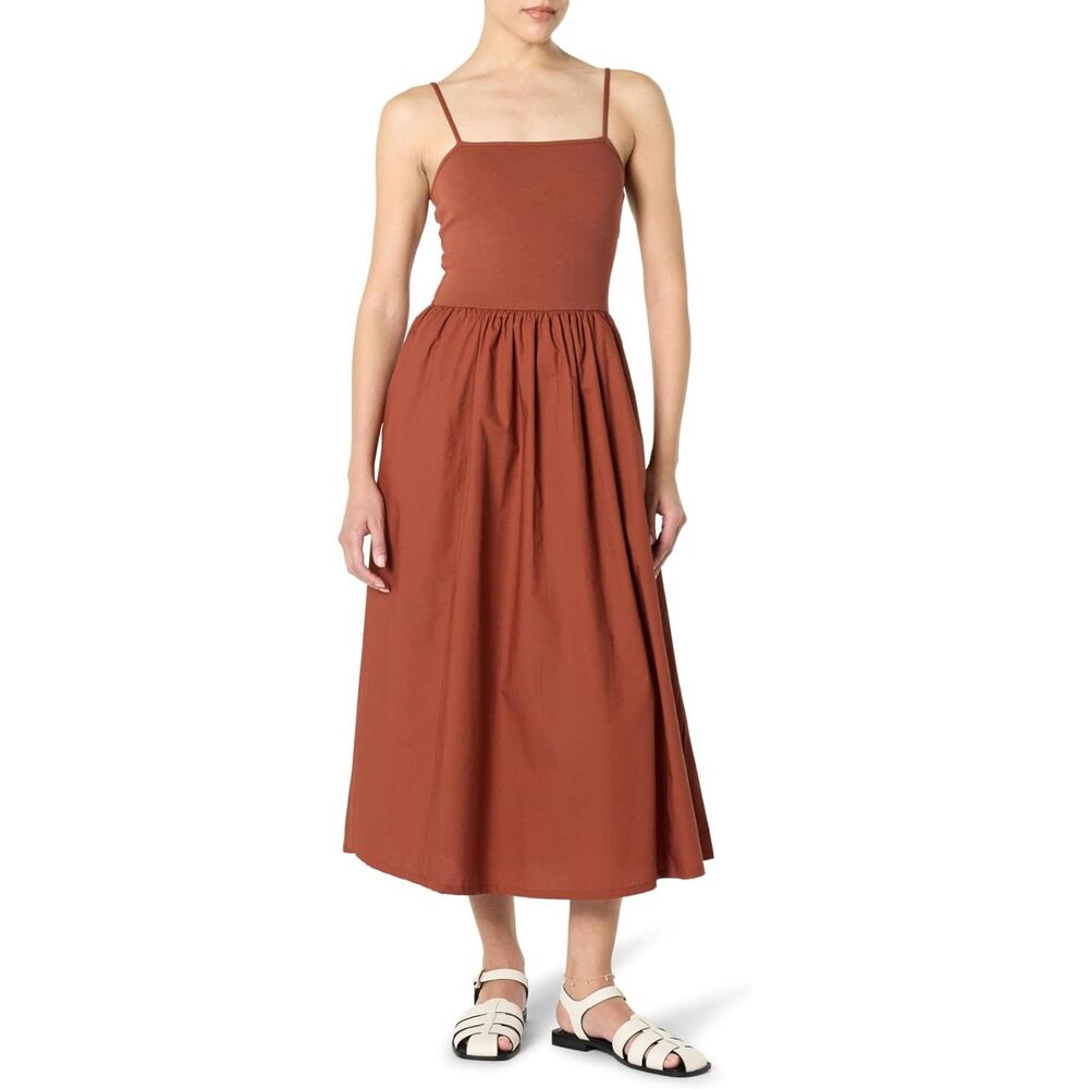 The Drop Womens Robyn Mixed Media Spaghetti Strap Midi Dress, SMALL, 15L-172D007